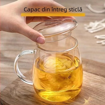 Set de trei căni de sticlă cu filtru și formă de ciupercă, capacitate mare pentru prepararea ceaiului din flori, potrivit pentru uz casnic și la birou, rezistent la temperaturi ridicate