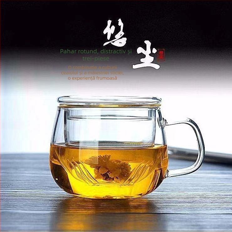 Set de trei căni de sticlă cu filtru și formă de ciupercă, capacitate mare pentru prepararea ceaiului din flori, potrivit pentru uz casnic și la birou, rezistent la temperaturi ridicate
