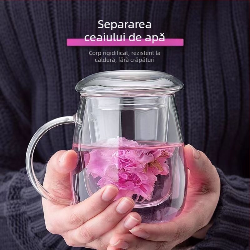 Set de trei căni de sticlă cu filtru și formă de ciupercă, capacitate mare pentru prepararea ceaiului din flori, potrivit pentru uz casnic și la birou, rezistent la temperaturi ridicate