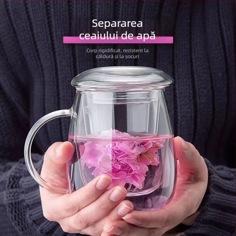 Set de trei căni de sticlă cu filtru și formă de ciupercă, capacitate mare pentru prepararea ceaiului din flori, potrivit pentru uz casnic și la birou, rezistent la temperaturi ridicate