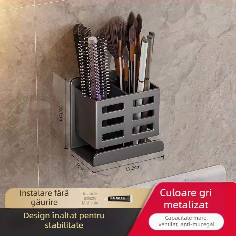 Suport pentru piepteni de baie, fără găuri, montat pe perete, pentru toaletă, aparat de ras cosmetic, periuță de dinți, pastă de dinți, cilindru de depozitare