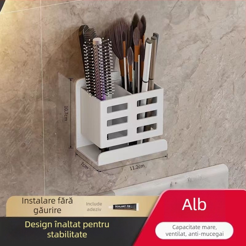 Suport pentru piepteni de baie, fără găuri, montat pe perete, pentru toaletă, aparat de ras cosmetic, periuță de dinți, pastă de dinți, cilindru de depozitare