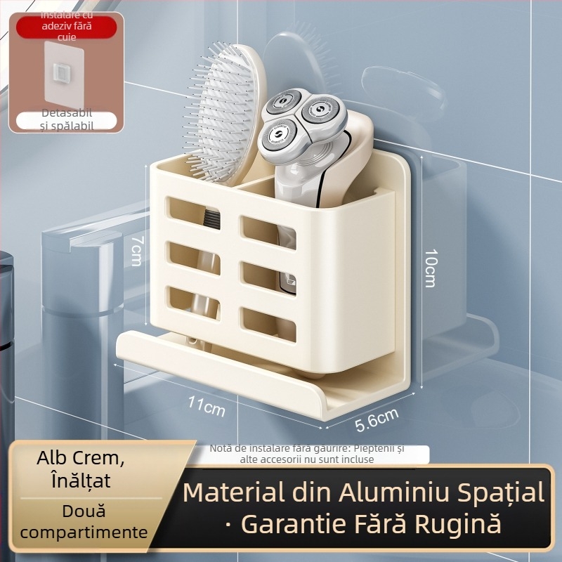 Suport pentru piepteni de baie, fără găuri, montat pe perete, pentru toaletă, aparat de ras cosmetic, periuță de dinți, pastă de dinți, cilindru de depozitare
