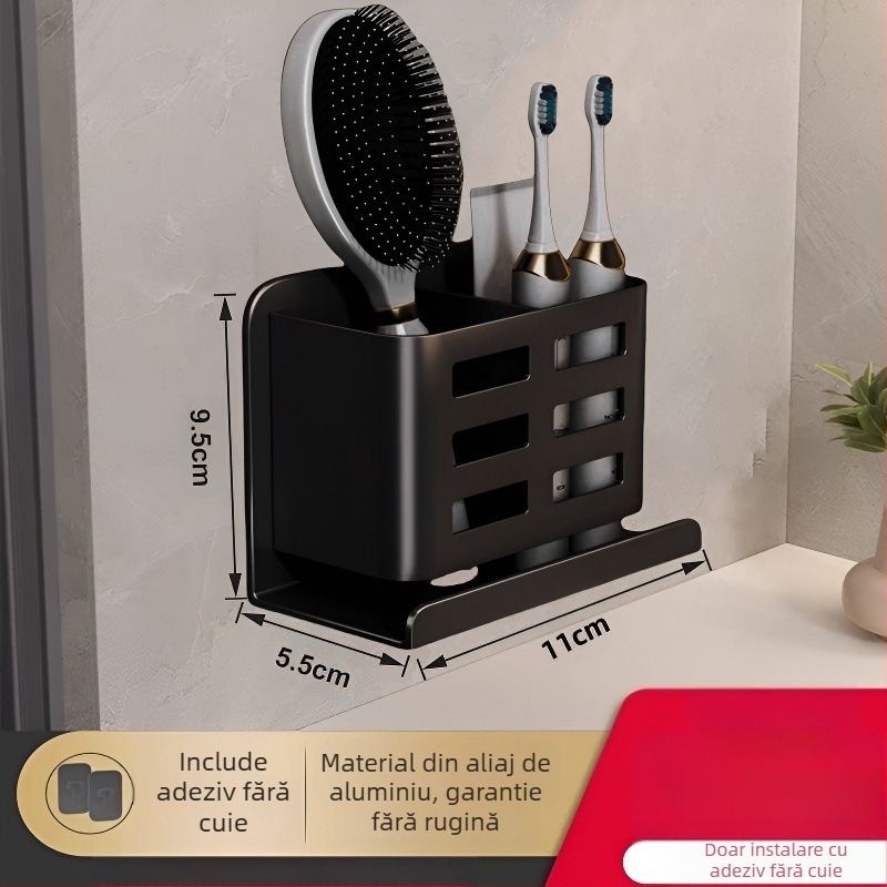 Suport pentru piepteni de baie, fără găuri, montat pe perete, pentru toaletă, aparat de ras cosmetic, periuță de dinți, pastă de dinți, cilindru de depozitare