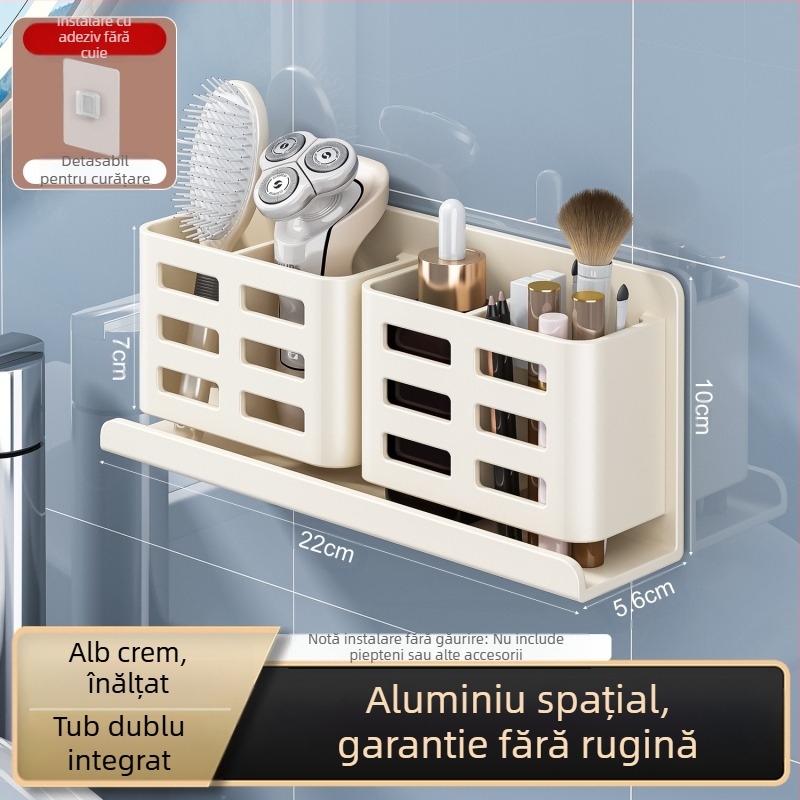 Suport pentru piepteni de baie, fără găuri, montat pe perete, pentru toaletă, aparat de ras cosmetic, periuță de dinți, pastă de dinți, cilindru de depozitare