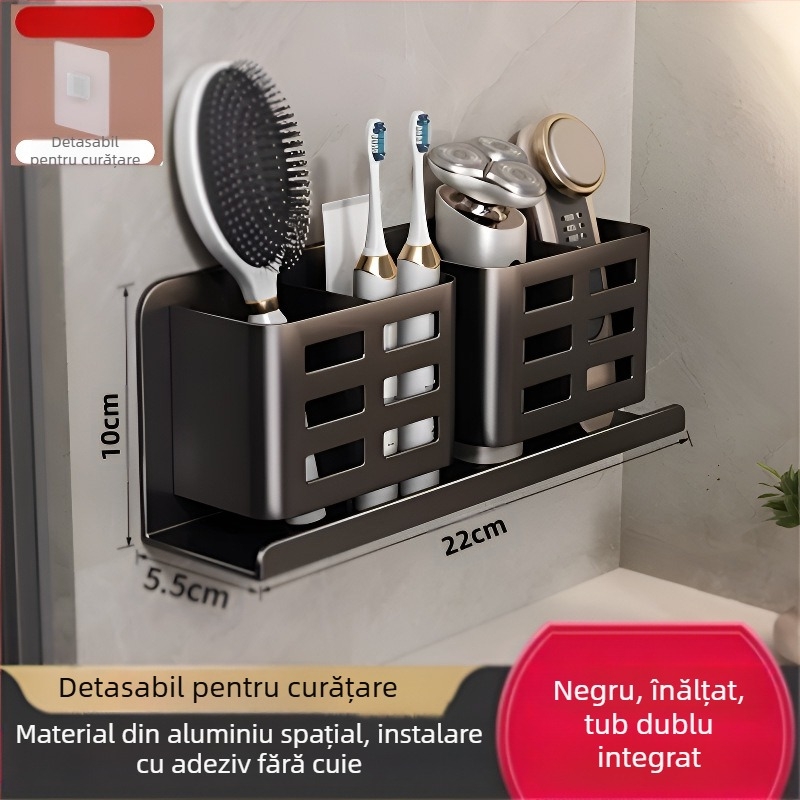 Suport pentru piepteni de baie, fără găuri, montat pe perete, pentru toaletă, aparat de ras cosmetic, periuță de dinți, pastă de dinți, cilindru de depozitare