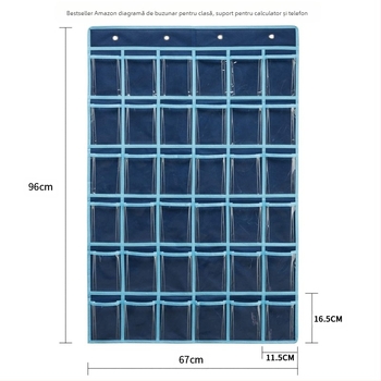 Amazon, același stil, vânzare fierbinte, albastru închis, PVC transparent, calculator, telefon mobil, copii, alfabetizare, 36 grilă, geantă de depozitare suspendată