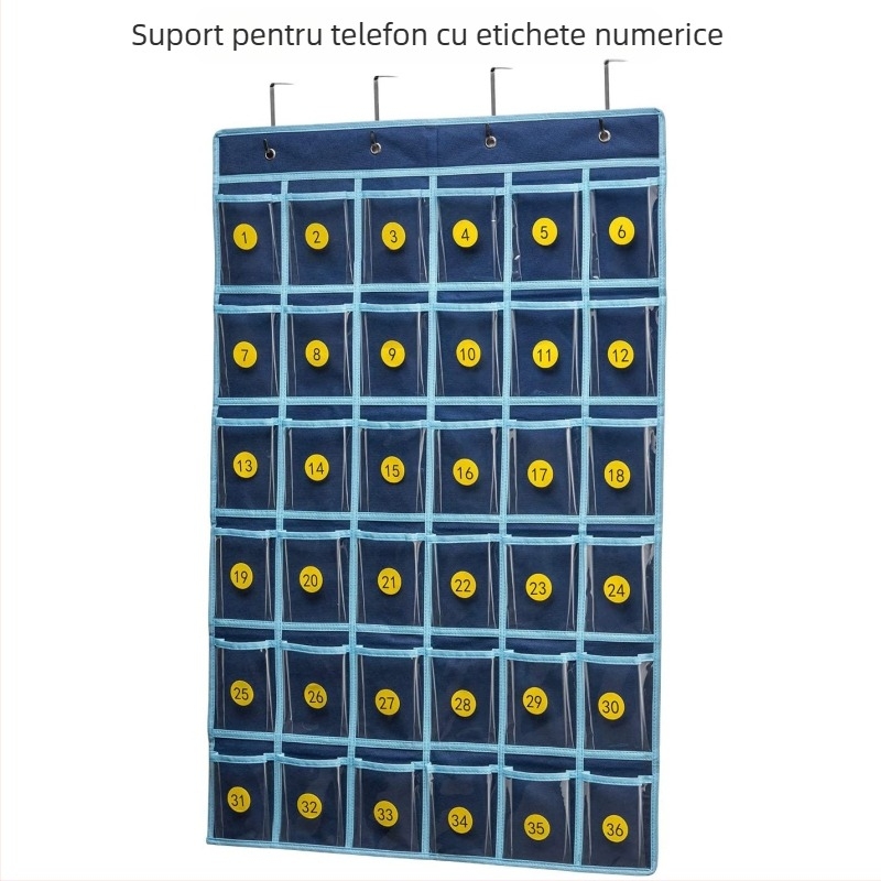 Amazon, același stil, vânzare fierbinte, albastru închis, PVC transparent, calculator, telefon mobil, copii, alfabetizare, 36 grilă, geantă de depozitare suspendată