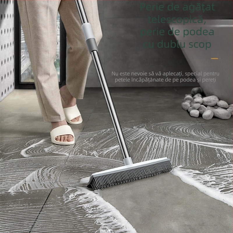 Perie de baie pentru podea, perie cu mâner lung, perie cu gresie și toaletă, perie cu peri duri pentru baie, curățarea podelelor, perie din silicon pentru gresie și podea