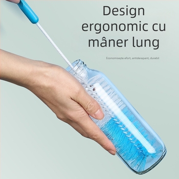 Perie de spălat cu mâner lung, en-gros, perie pentru sticlă, termos, perie cu burete, perie lungă pentru sticlă, flexibilă, aparat de curățenie de uz casnic, transparentă