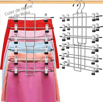 Clemă metalică cu 6 straturi pentru pantaloni, direct din fabrică, pentru uz casnic, fără sudură, pentru pantaloni, fustă, lenjerie intimă, clemă pentru eșarfă, depozitare și finisare, cuier