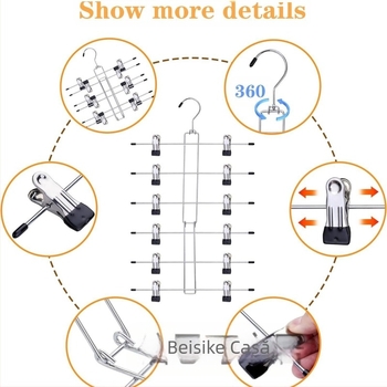 Clemă metalică cu 6 straturi pentru pantaloni, direct din fabrică, pentru uz casnic, fără sudură, pentru pantaloni, fustă, lenjerie intimă, clemă pentru eșarfă, depozitare și finisare, cuier