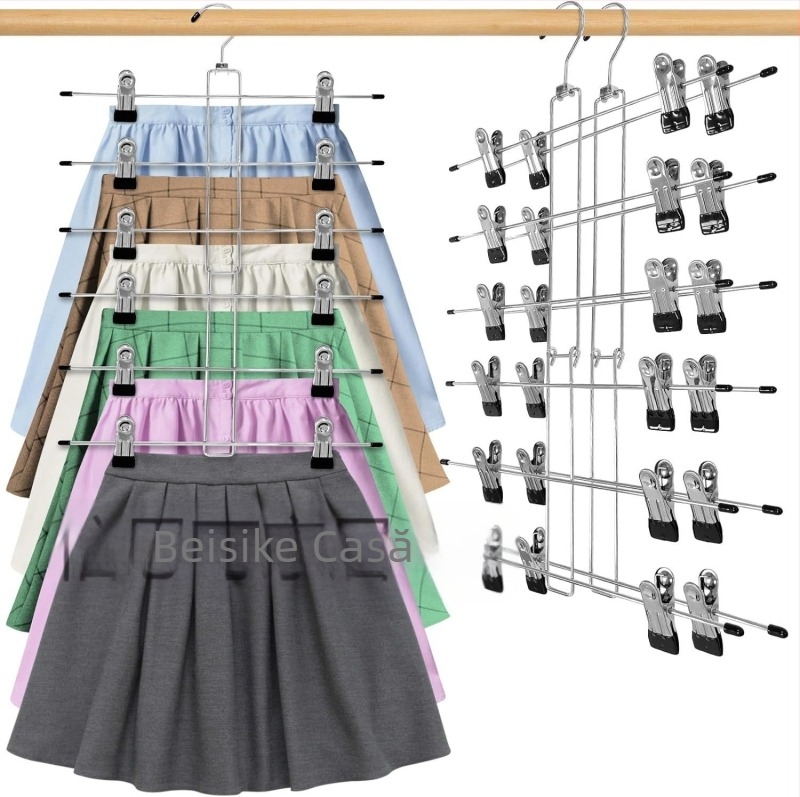Clemă metalică cu 6 straturi pentru pantaloni, direct din fabrică, pentru uz casnic, fără sudură, pentru pantaloni, fustă, lenjerie intimă, clemă pentru eșarfă, depozitare și finisare, cuier