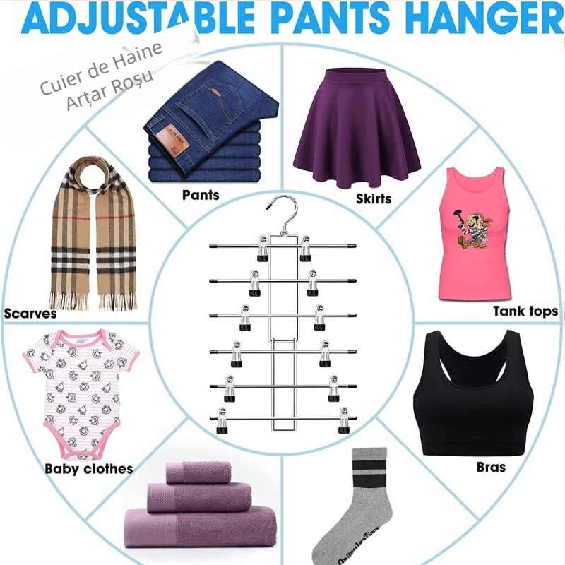 Clemă metalică cu 6 straturi pentru pantaloni, direct din fabrică, pentru uz casnic, fără sudură, pentru pantaloni, fustă, lenjerie intimă, clemă pentru eșarfă, depozitare și finisare, cuier