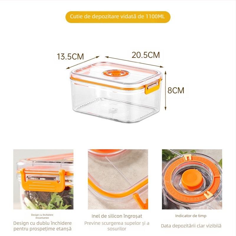 Cutie de depozitare sigilată în vid din plastic de calitate alimentară, cu microunde, încălzire, frigider de uz casnic, cutie de depozitare a alimentelor și legumelor