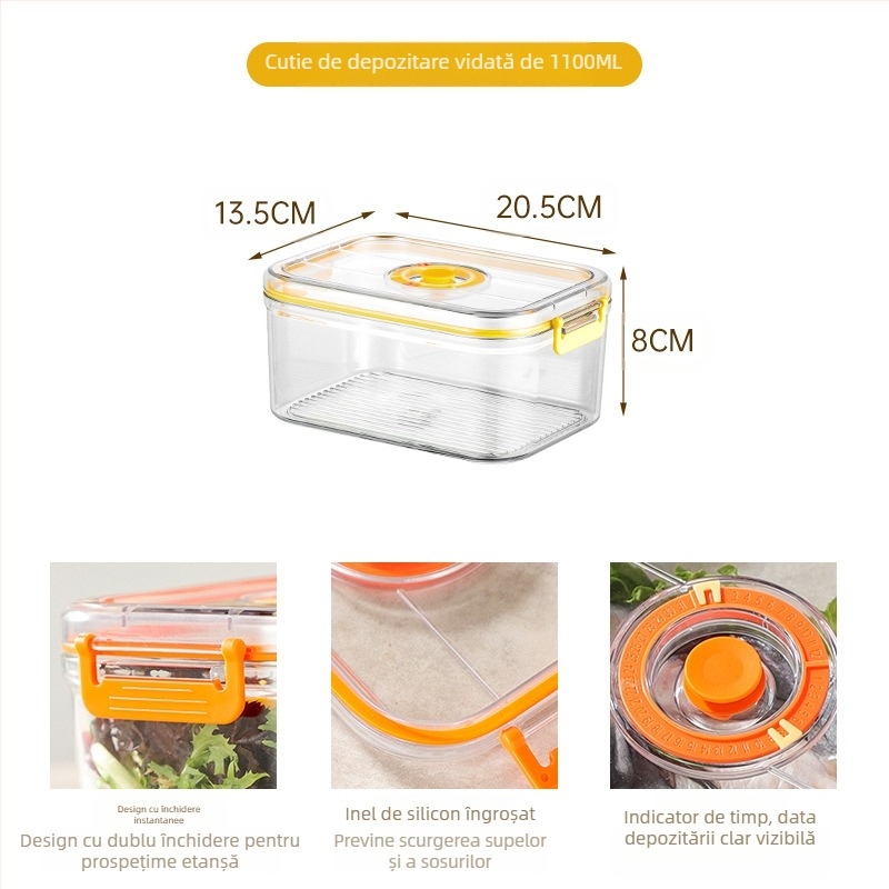 Cutie de depozitare sigilată în vid din plastic de calitate alimentară, cu microunde, încălzire, frigider de uz casnic, cutie de depozitare a alimentelor și legumelor