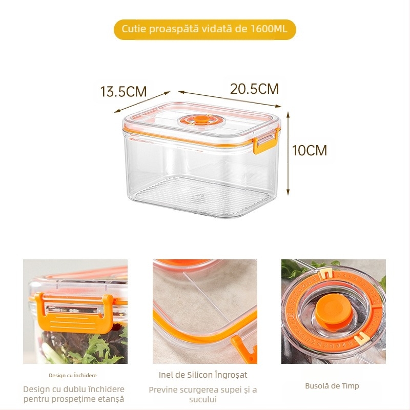 Cutie de depozitare sigilată în vid din plastic de calitate alimentară, cu microunde, încălzire, frigider de uz casnic, cutie de depozitare a alimentelor și legumelor