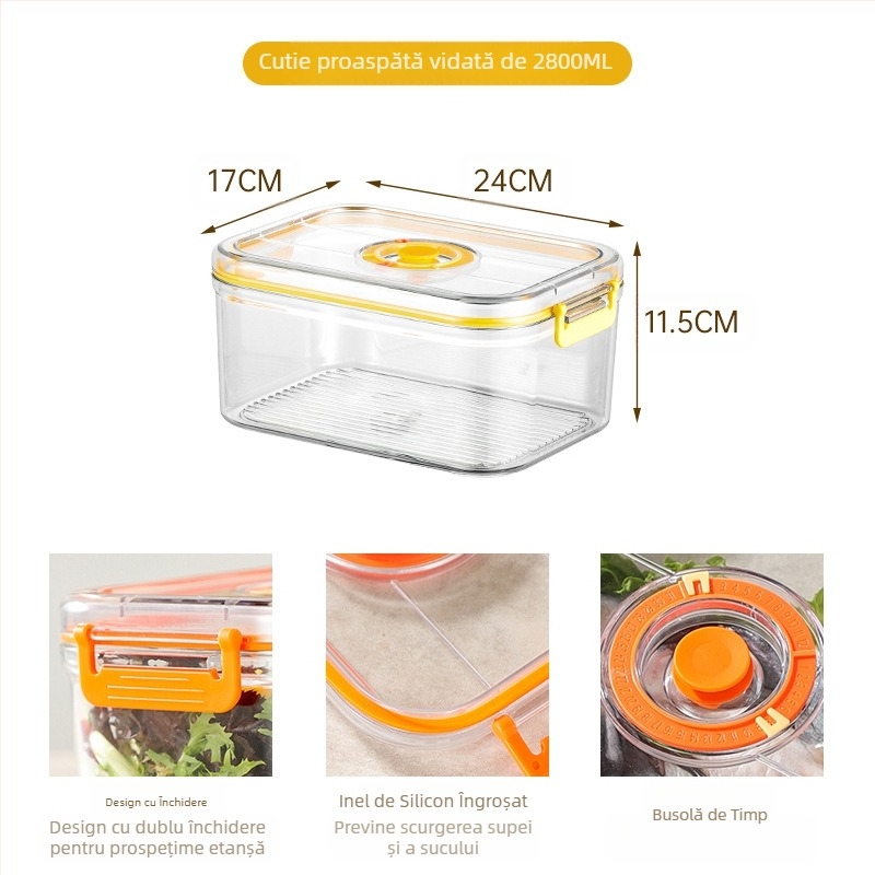 Cutie de depozitare sigilată în vid din plastic de calitate alimentară, cu microunde, încălzire, frigider de uz casnic, cutie de depozitare a alimentelor și legumelor