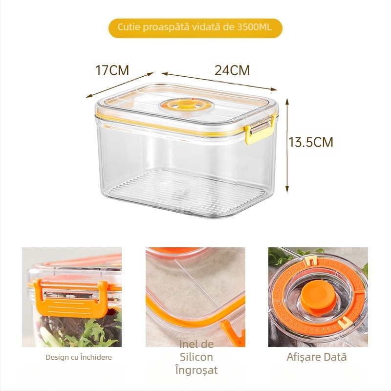 Cutie de depozitare sigilată în vid din plastic de calitate alimentară, cu microunde, încălzire, frigider de uz casnic, cutie de depozitare a alimentelor și legumelor