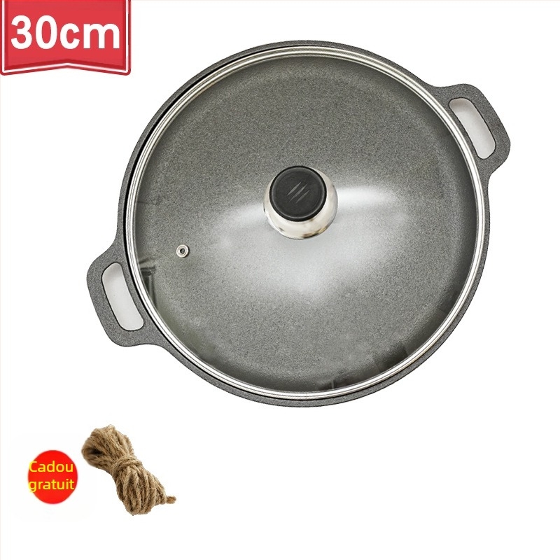 Tigaie de clătite din fontă îngroșată, neacoperită, tigăi din fontă, plită cu două urechi, tigaie de mână pentru clătite, tigaie antiaderentă din fier