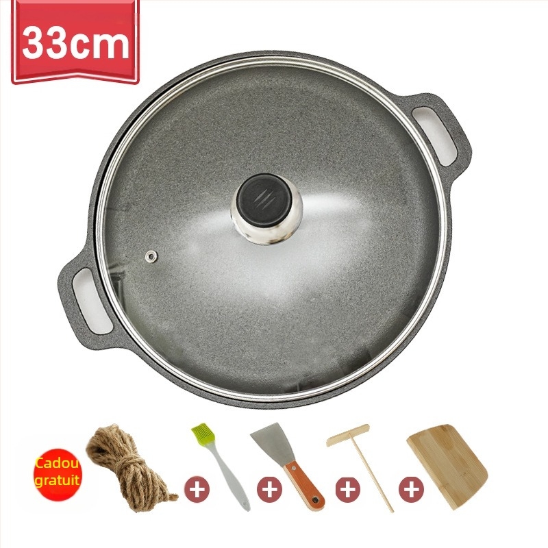 Tigaie de clătite din fontă îngroșată, neacoperită, tigăi din fontă, plită cu două urechi, tigaie de mână pentru clătite, tigaie antiaderentă din fier