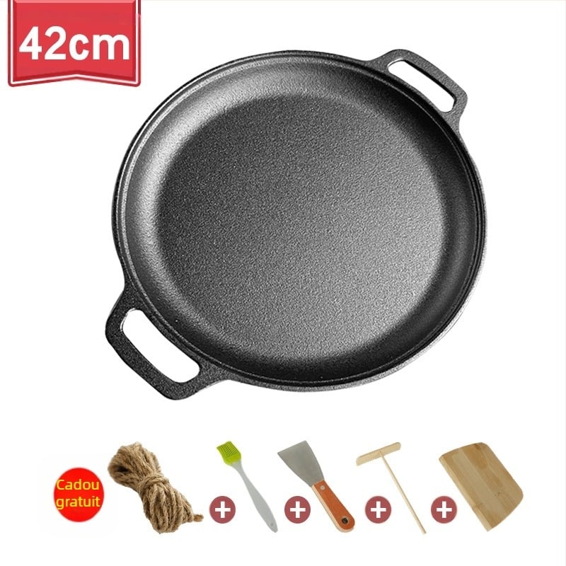 Tigaie de clătite din fontă îngroșată, neacoperită, tigăi din fontă, plită cu două urechi, tigaie de mână pentru clătite, tigaie antiaderentă din fier