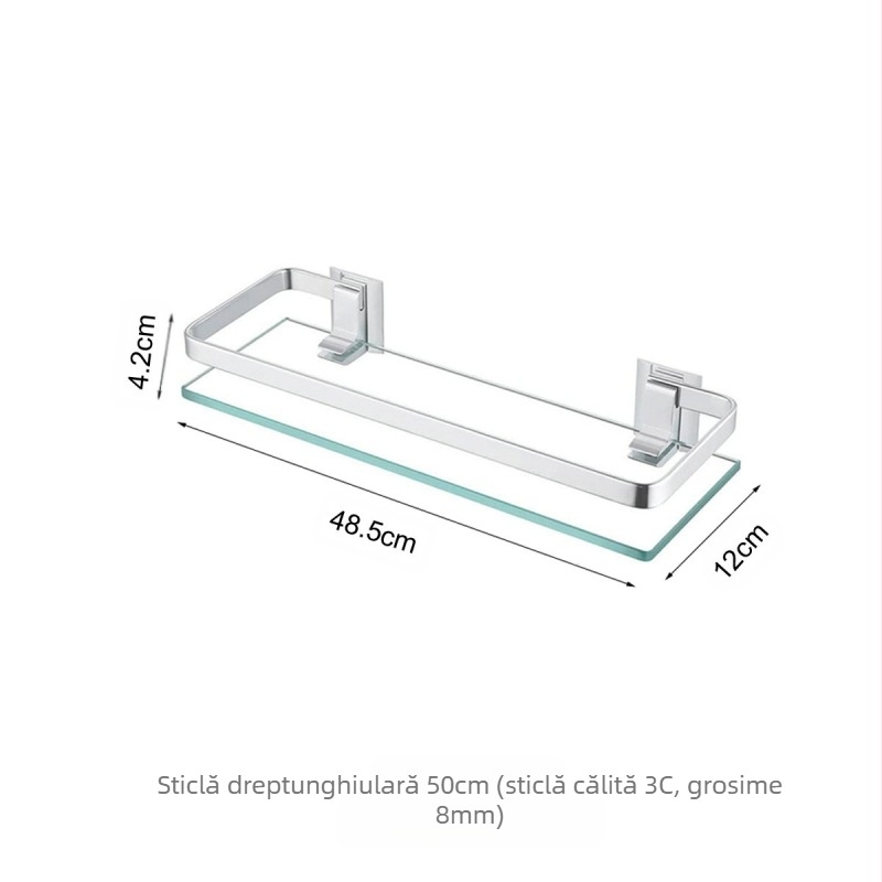 Comodă de baie cu raft dreptunghiular dublu din sticlă securizată, din aluminiu, cu un singur strat, pentru mai multe dimensiuni
