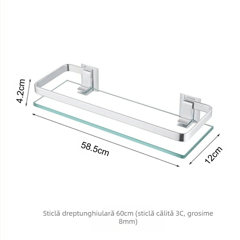Comodă de baie cu raft dreptunghiular dublu din sticlă securizată, din aluminiu, cu un singur strat, pentru mai multe dimensiuni