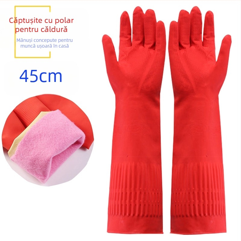 Mănuși de uz casnic din latex pentru spălat vase, cauciuc durabil, lungime extinsă, calde, impermeabile, pentru treburi casnice în bucătărie, curățare antiderapantă