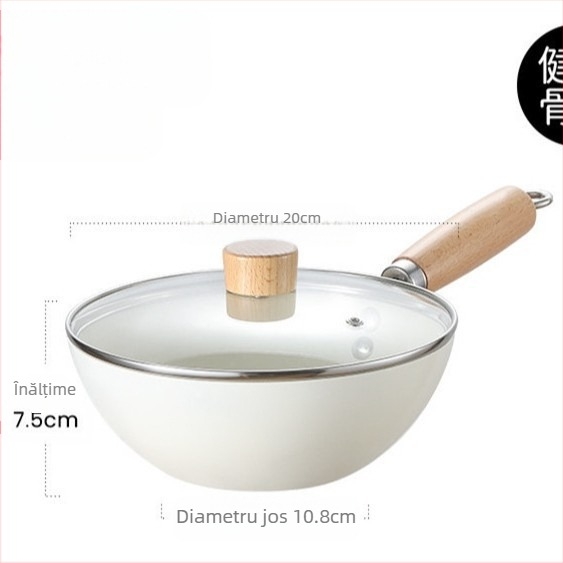 Oală mică de fier, 20 cm, în stil japonez, mini oală plată de uz casnic, neacoperită, cu aragaz cu inducție, potrivită pentru wok mic