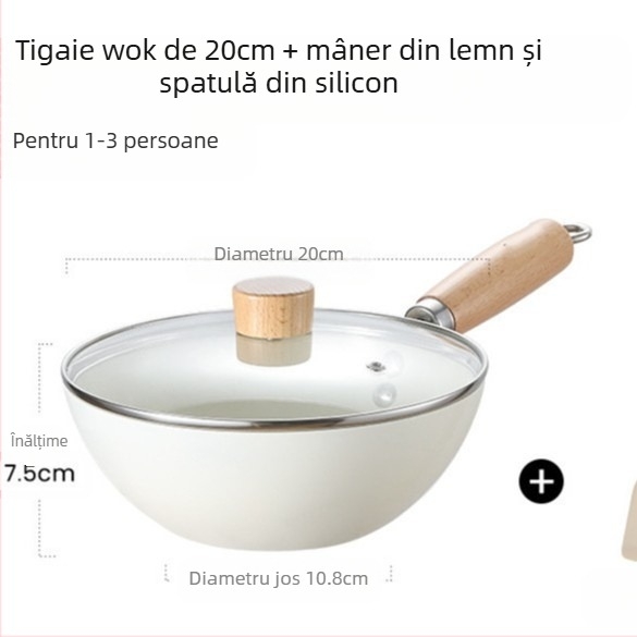 Oală mică de fier, 20 cm, în stil japonez, mini oală plată de uz casnic, neacoperită, cu aragaz cu inducție, potrivită pentru wok mic