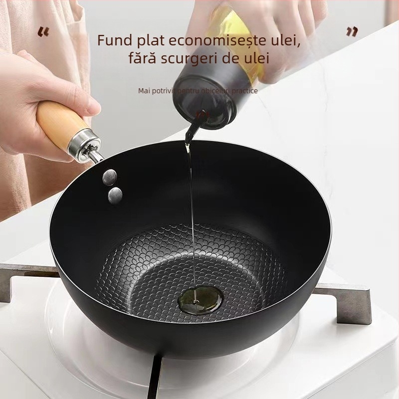 Oală mică de fier, 20 cm, în stil japonez, mini oală plată de uz casnic, neacoperită, cu aragaz cu inducție, potrivită pentru wok mic
