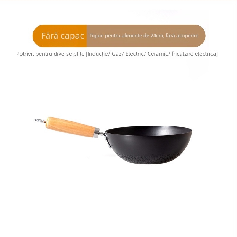Oală mică de fier, 20 cm, în stil japonez, mini oală plată de uz casnic, neacoperită, cu aragaz cu inducție, potrivită pentru wok mic