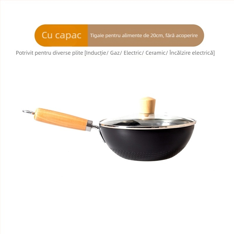Oală mică de fier, 20 cm, în stil japonez, mini oală plată de uz casnic, neacoperită, cu aragaz cu inducție, potrivită pentru wok mic