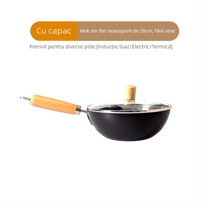 Oală mică de fier, 20 cm, în stil japonez, mini oală plată de uz casnic, neacoperită, cu aragaz cu inducție, potrivită pentru wok mic