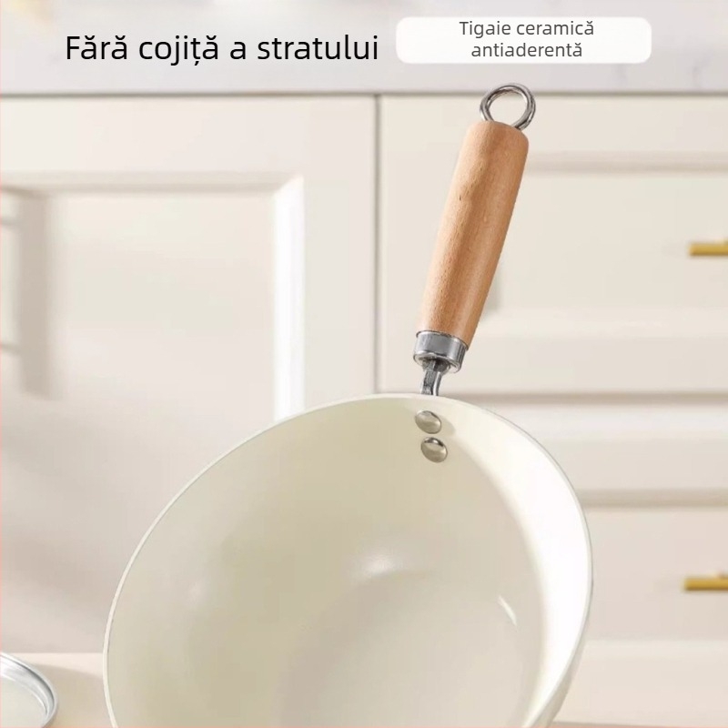 Oală mică de fier, 20 cm, în stil japonez, mini oală plată de uz casnic, neacoperită, cu aragaz cu inducție, potrivită pentru wok mic