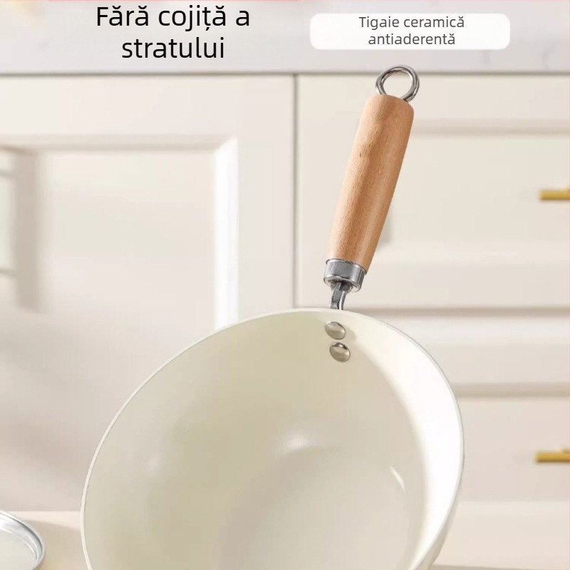 Oală mică de fier, 20 cm, în stil japonez, mini oală plată de uz casnic, neacoperită, cu aragaz cu inducție, potrivită pentru wok mic