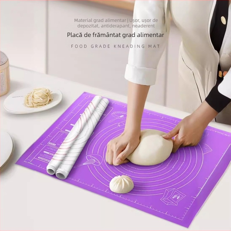 Covoraș de frământat din silicon transfrontalier, de calitate alimentară, pentru copt, îngroșat, antiaderent, moale, din silicon, de uz casnic, cu cântar