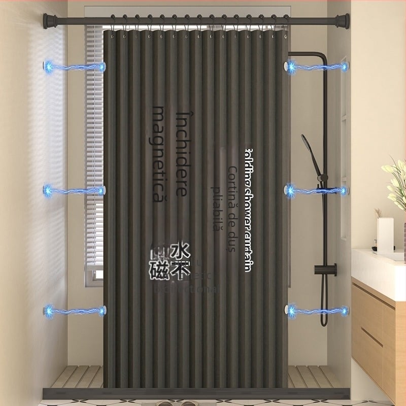 Perdea de duș pliabilă, perdea despărțitoare pentru baie, fără perforații, impermeabilă, perdea de baie din imitație de in, producător de separare uscată și umedă