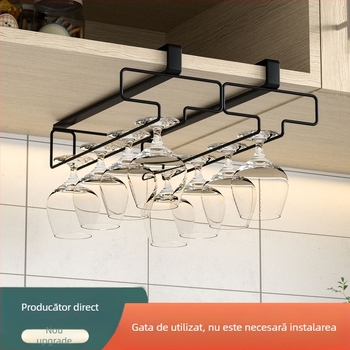 Suport pentru pahare de vin, fără perforații, pentru bucătărie și living, suport inversat, pentru pahare de uz casnic, dulap agățat, depozitare și scurgere