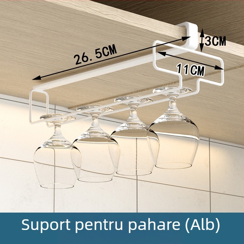 Suport pentru pahare de vin, fără perforații, pentru bucătărie și living, suport inversat, pentru pahare de uz casnic, dulap agățat, depozitare și scurgere