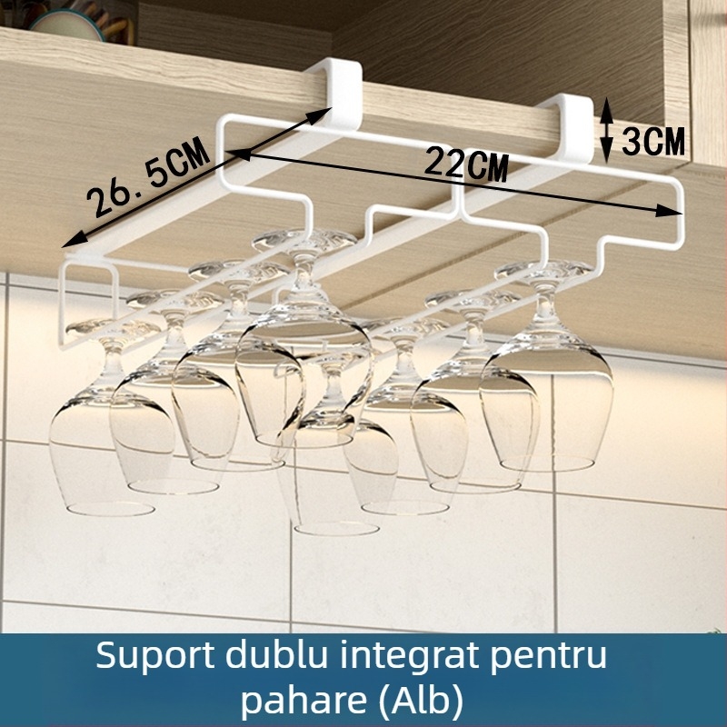 Suport pentru pahare de vin, fără perforații, pentru bucătărie și living, suport inversat, pentru pahare de uz casnic, dulap agățat, depozitare și scurgere