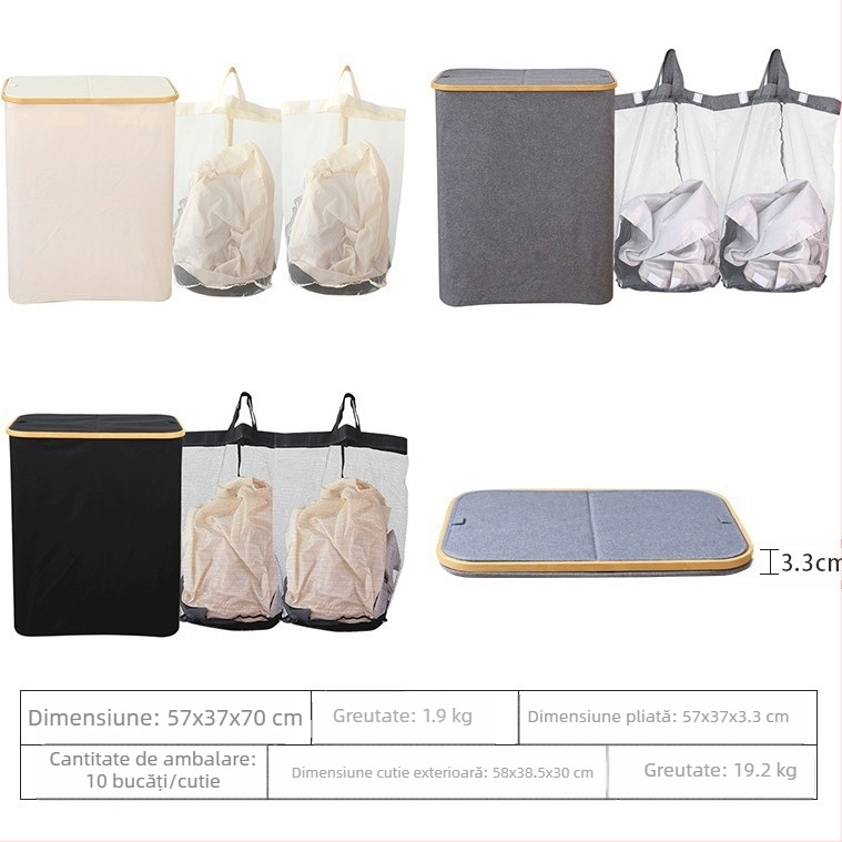 Coș de depozitare pentru haine murdare transfrontalier, dormitor, cu geantă interioară cu capac, pliabil, din bambus și lemn, coș de depozitare pentru haine murdare, baie, coș mare pentru haine murdare