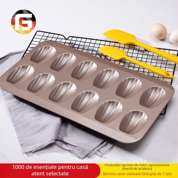 Tavă de copt îngroșată, formă de tort cu strat antiaderent, 12 buc., cu formă aurie pentru madeleine, formă de copt pentru biscuiți