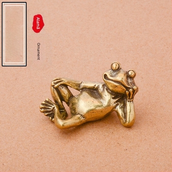 Broască adormită din alamă pură, distressed, pentru casă, mică decorațiune pentru birou, broască de ceai pentru animale de companie, jucărie cu mâner