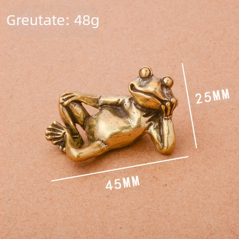 Broască adormită din alamă pură, distressed, pentru casă, mică decorațiune pentru birou, broască de ceai pentru animale de companie, jucărie cu mâner