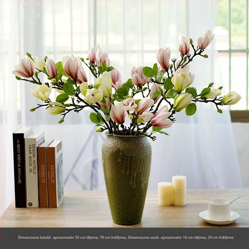 Ornamente florale chinezești pentru sufragerie, flori artificiale, flori artificiale, senzație de decorare a mesei, lumină de lux Magnolia, flori artificiale pentru casă