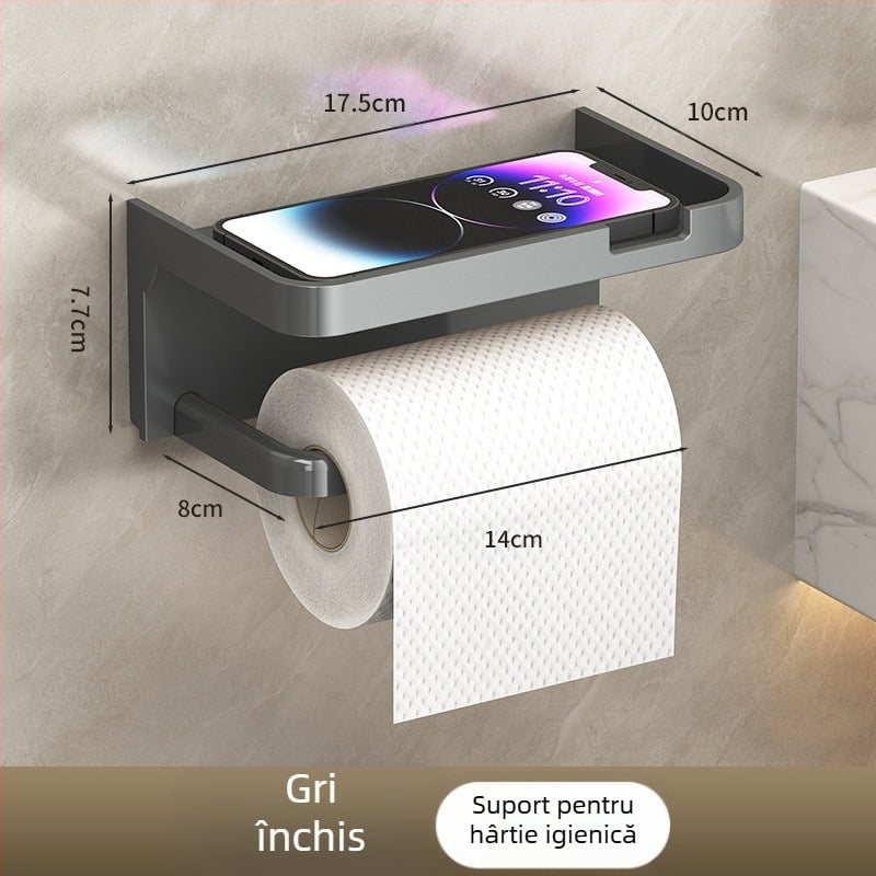 Suport pentru role de hârtie igienică transfrontalieră, îngroșat, gri închis, fără perforații, suport pentru prosoape de hârtie igienică, suport pentru depozitarea telefonului mobil