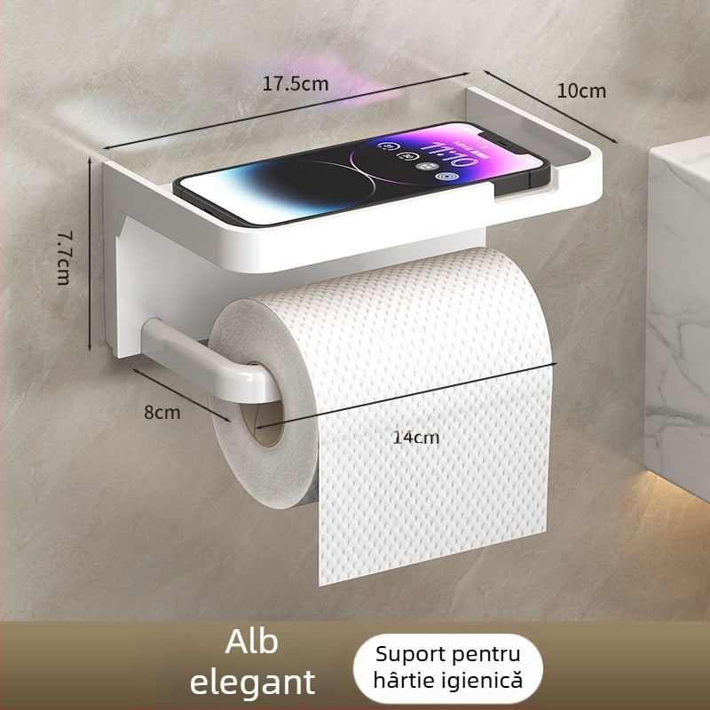 Suport pentru role de hârtie igienică transfrontalieră, îngroșat, gri închis, fără perforații, suport pentru prosoape de hârtie igienică, suport pentru depozitarea telefonului mobil