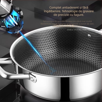 Oală de supă din oțel inoxidabil cu fagure de miere, antiaderentă, aragaz cu inducție, universal japonez, neacoperit, multifuncțional, cu două urechi, oală fierbinte